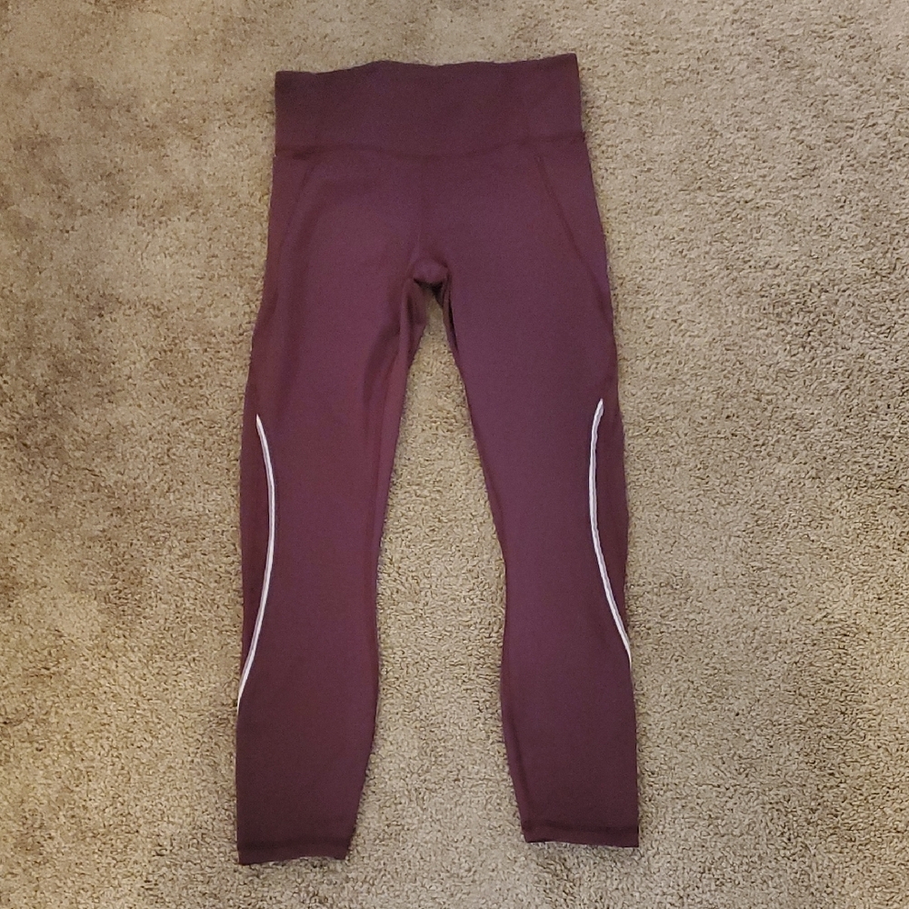 Burgundy Athletic Leggings with White and Lilac Accents